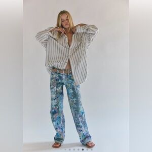 We The Free Gorgeous Blue Printed Straight Leg Jeans